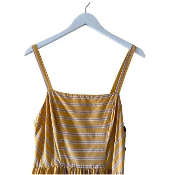 Urban outfitters Sun Dress Yellow, Scoop Neck Midi Side Button Cotton SZ L #2018 - Picture 3 of 13